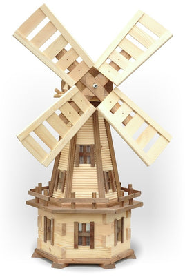 Handcrafted wooden windmills in various designs - a charming addition to your garden's decor and a nod to traditional craftsmanship.